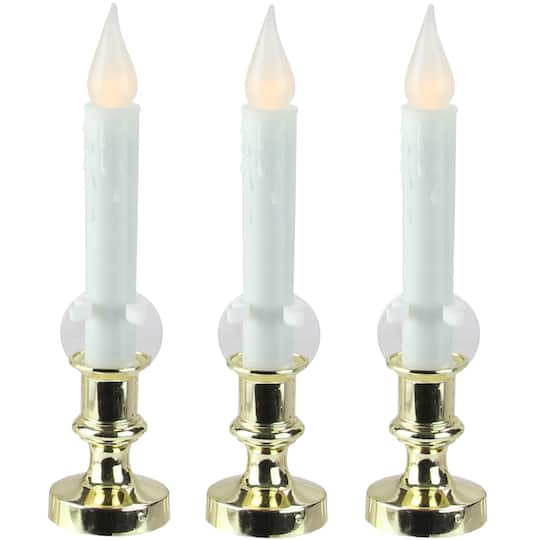 8.5&#x22; White LED Flickering Candle Lamps, 3ct.